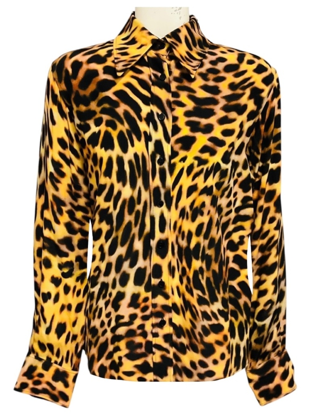 STELLA MCCARTNEY TAN / BLACK LEOPARD PRINT SILK BLOUSE